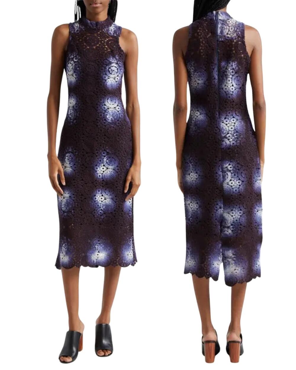 Busayo Purple Crochet Knit Midi Pencil Sheath Dress Womens Medium